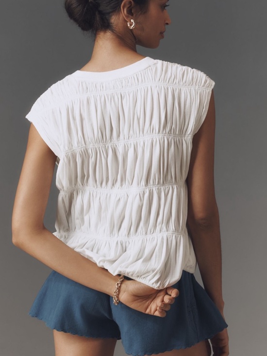 Nwt Maeve White Ruched Cap-Sleeve Top - Picture 2 of 4